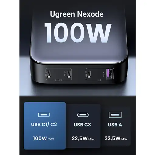 Ugreen Nexode Universal Gris Corriente alterna Carga rápida Interior