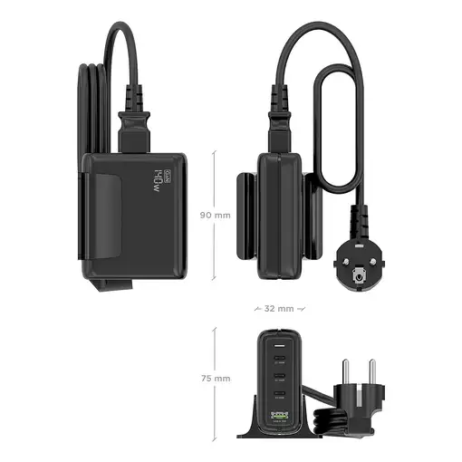 AISENS Cargador Sobremesa GaN 140W, 3x USB-C PD3.1 QC4.0 QC5.0, 1x USB-A QC3.0