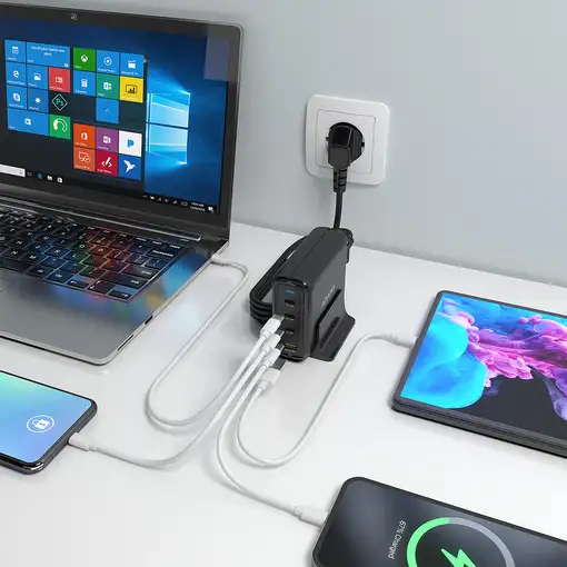 AISENS Cargador Sobremesa GaN 140W, 3x USB-C PD3.1 QC4.0 QC5.0, 1x USB-A QC3.0