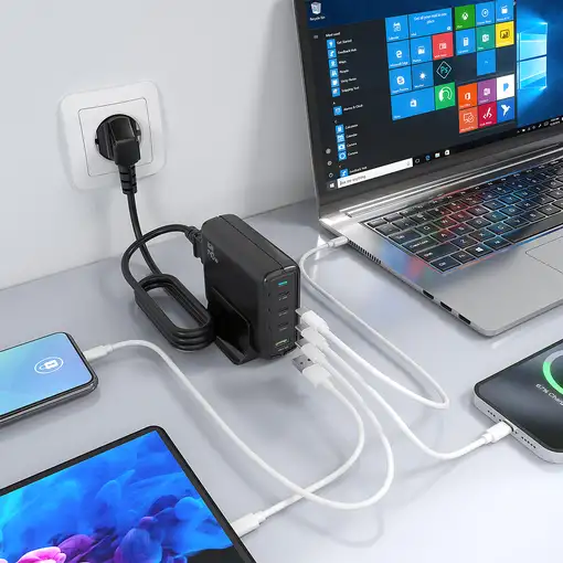 AISENS Cargador Sobremesa GaN 140W, 3x USB-C PD3.1 QC4.0 QC5.0, 1x USB-A QC3.0