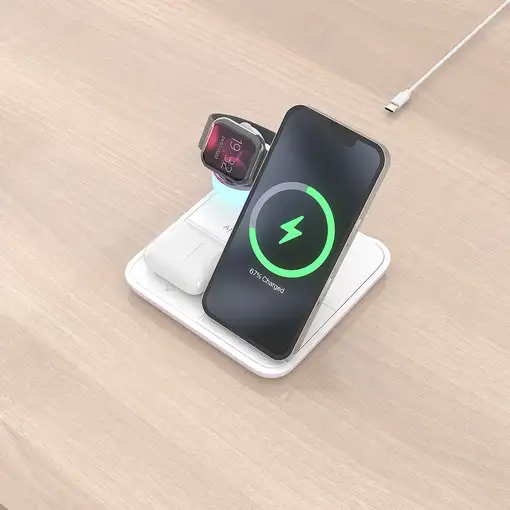AISENS Cargador Inalambrico USB-C 4 en 1 De 15W Para Movil, Apple Watch