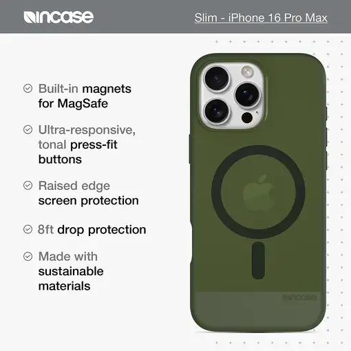 Incase SLIM IPHONE 16 PRO MAX funda para teléfono móvil 17,5 cm (6.9") Verde