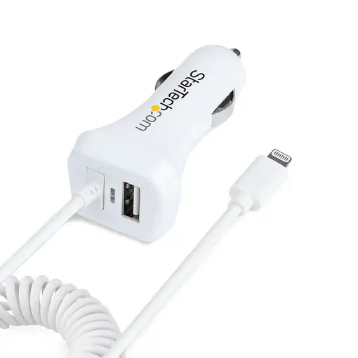 StarTech.com Cargador de Coche con Cable Rizado Lightning, Cable de 1m