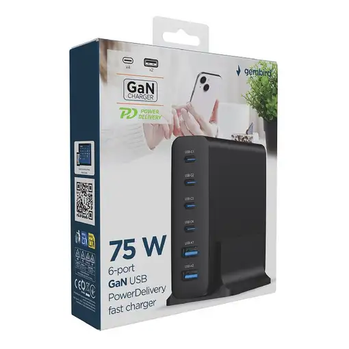 Gembird TA-UC-2A4C-PD75-01-BK cargador de dispositivo móvil Universal Negro