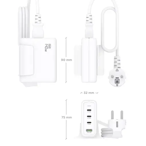 AISENS Cargador Sobremesa GaN 140W, 3x USB-C PD3.1 QC4.0 QC5.0, 1x USB-A QC3.0