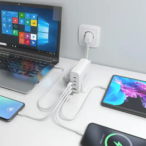 AISENS Cargador Sobremesa GaN 140W, 3x USB-C PD3.1 QC4.0 QC5.0, 1x USB-A QC3.0