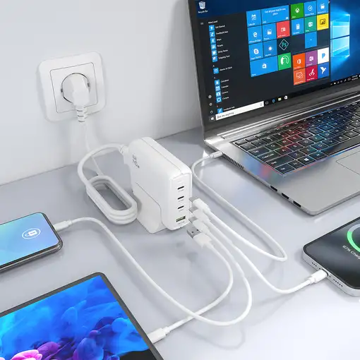 AISENS Cargador Sobremesa GaN 140W, 3x USB-C PD3.1 QC4.0 QC5.0, 1x USB-A QC3.0