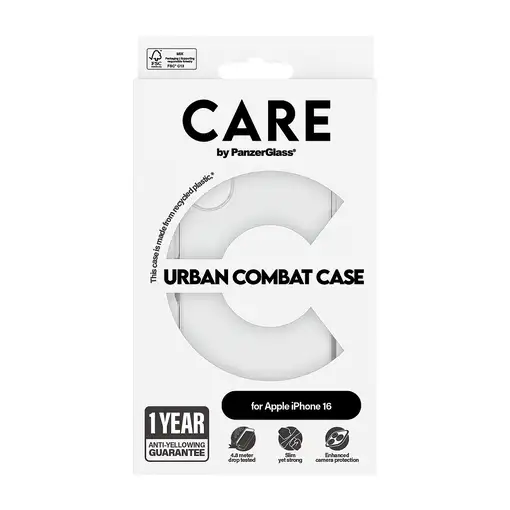 PanzerGlass CARE™ by ® Urban Combat Case Transparent iPhone 16 funda para teléfono