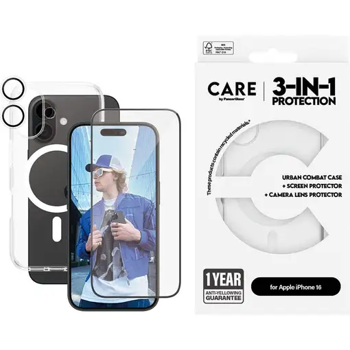 PanzerGlass ® | CARE by ® Flagship 3-in-1 Bundle iPhone 16 Protector de pantalla