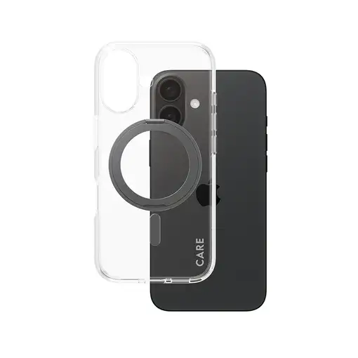 PanzerGlass CARE™ by ® Case Transparent w. Black Kickstand & MagSafe iPhone 16 f