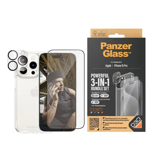 PanzerGlass ® 3-in-1 Bundle iPhone 15 Pro Protector de pantalla Apple 1 pieza(s)