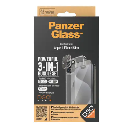 PanzerGlass ® 3-in-1 Bundle iPhone 15 Pro Protector de pantalla Apple 1 pieza(s)