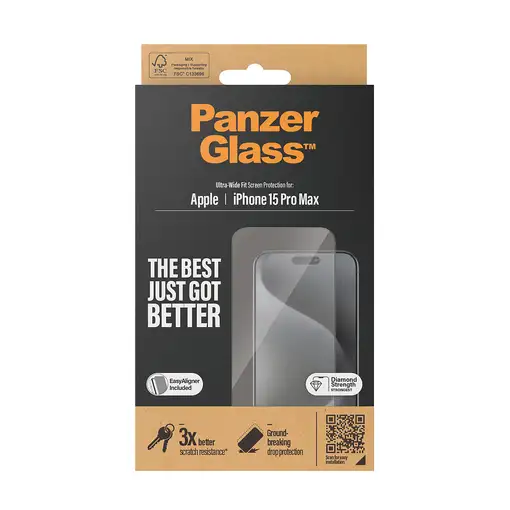 PanzerGlass ® Screen Protector iPhone 15 Pro Max | Ultra-Wide Fit w. EasyAligner P