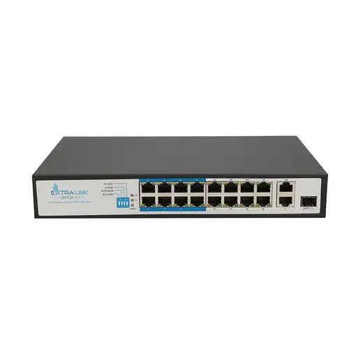 Extralink PoE Switch VIRTUS V3 16x 100Mb/s PoE/PoE+, 2x Gigabit RJ45 + 1x SFP, 150 Extralink PoE Switch VIRTUS V3 16x 100Mb/s PoE/PoE+, 2x Gigabit RJ45 + 1x SFP, 150
