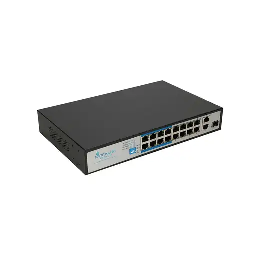 Extralink PoE Switch VIRTUS V3 16x 100Mb/s PoE/PoE+, 2x Gigabit RJ45 + 1x SFP, 150