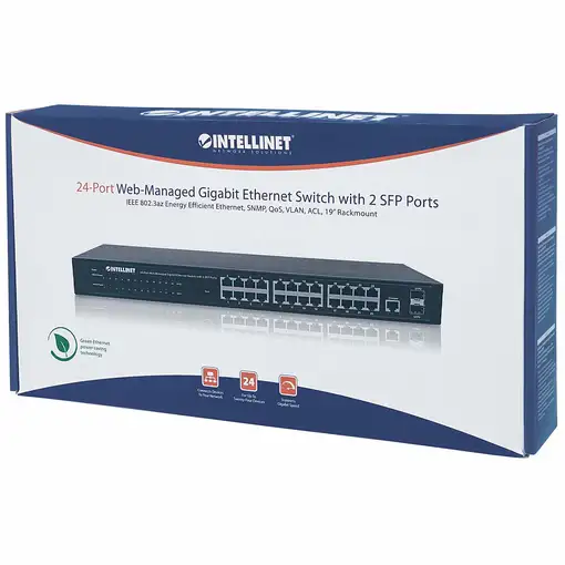 Intellinet Switch de 24 Puertos Gigabit Ethernet Administrable por Web 2 puertos