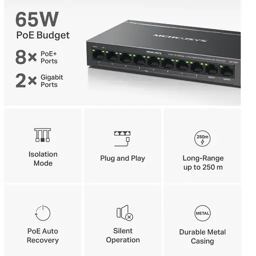 Mercusys MS110CP switch Fast Ethernet (10/100) Energía sobre Ethernet (PoE) Negro