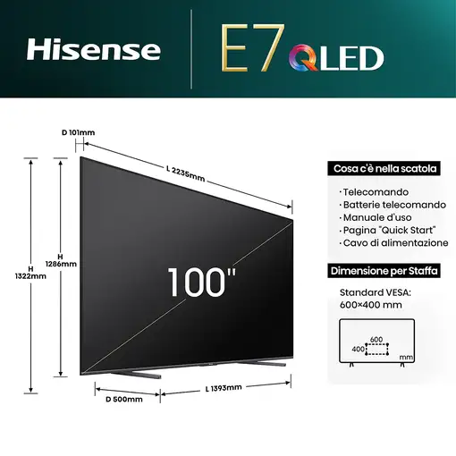 Hisense 100E7NQ Televisor 2,54 m (100") 4K Ultra HD Smart TV Wifi Gris 400 cd / m²