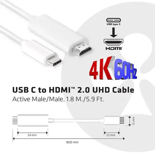CLUB3D Cable UHD USB C a HDMI ™ 2.0 Activo 1,8 M./5.9 Ft