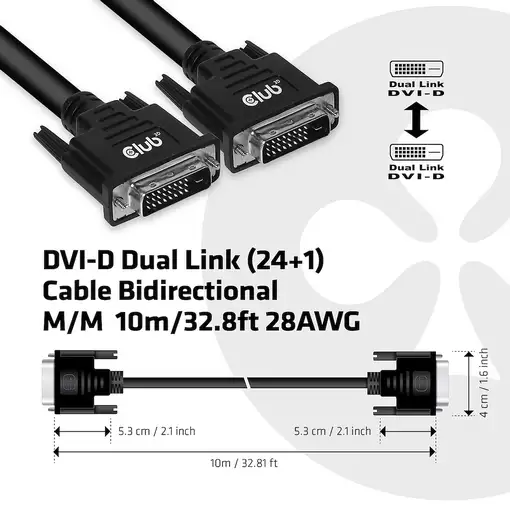 CLUB3D CAC-1220 cable DVI 10 m DVI-D Negro
