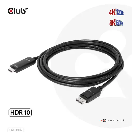 CLUB3D CAC-1087 adaptador de cable de vídeo 3 m DisplayPort HDMI Negro