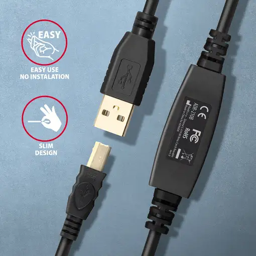 Axagon ADR-210B USB 2.0 A-M -> B-M active connecting/repeater cable 10m - Kabel