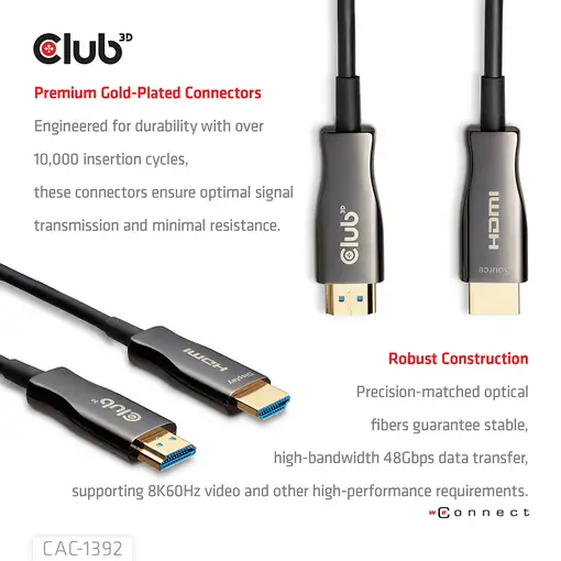 CLUB3D CAC-1392 cable HDMI 30 m HDMI tipo A (Estándar) Negro