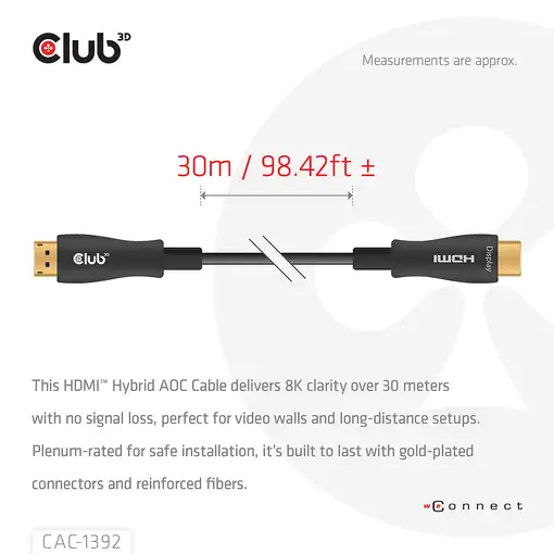 CLUB3D CAC-1392 cable HDMI 30 m HDMI tipo A (Estándar) Negro