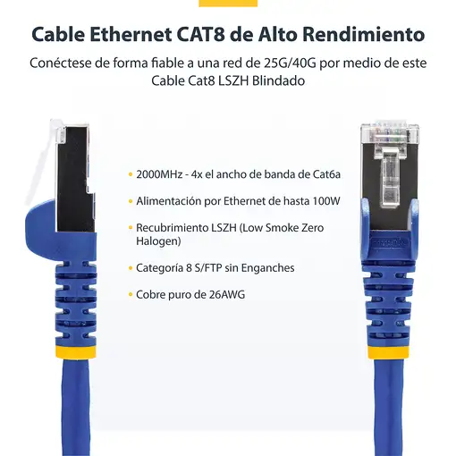 StarTech.com Cable de Red Ethernet CAT8 Azul de 3m - Snagless - sin Pestillo - 25G