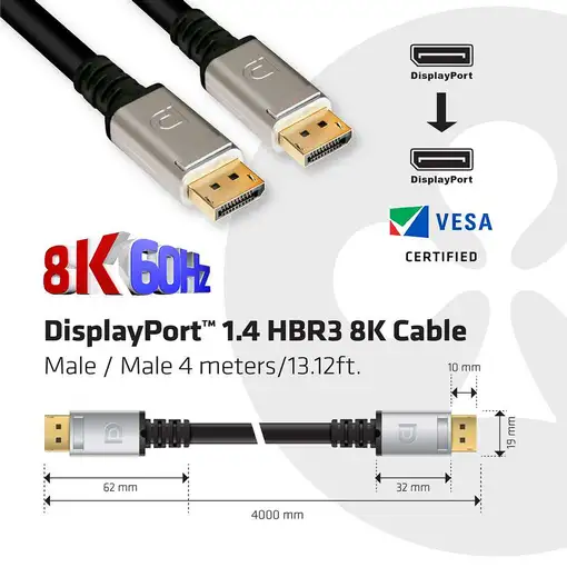 CLUB3D DisplayPort 1.4 HBR3 8K Cable M/M 4m /13.12ft