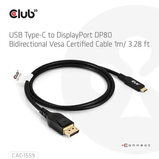 CLUB3D CAC-1559 adaptador de cable de vídeo 1 m USB Tipo C DisplayPort Negro