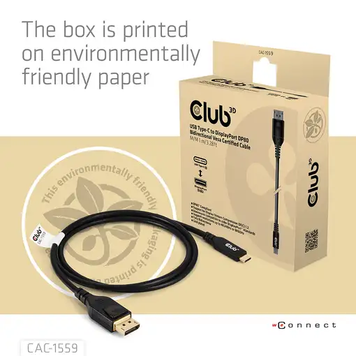 CLUB3D CAC-1559 adaptador de cable de vídeo 1 m USB Tipo C DisplayPort Negro