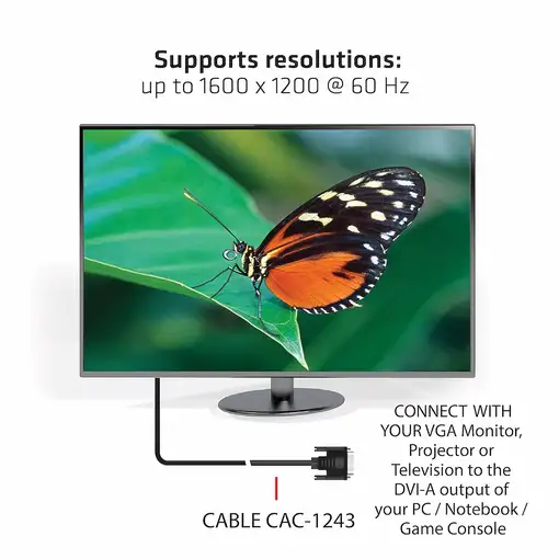 CLUB3D DVI-A TO VGA CABLE M/M 3m/ 9.8ft 28 AWG Negro