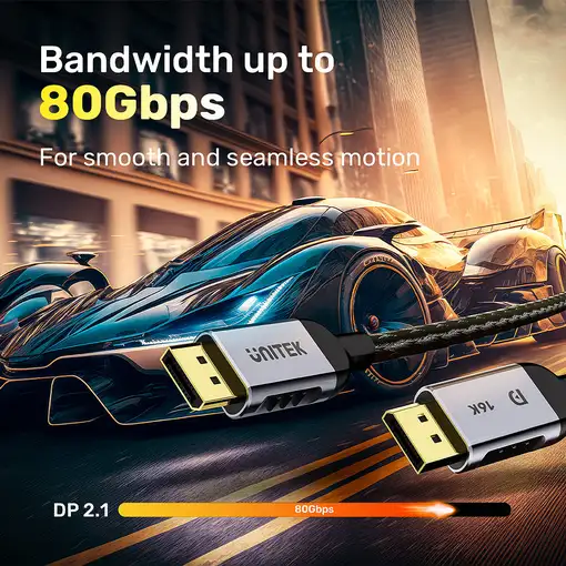 UNITEK C1626GY01-2M DisplayPort 2.1 Black Negro, Gris