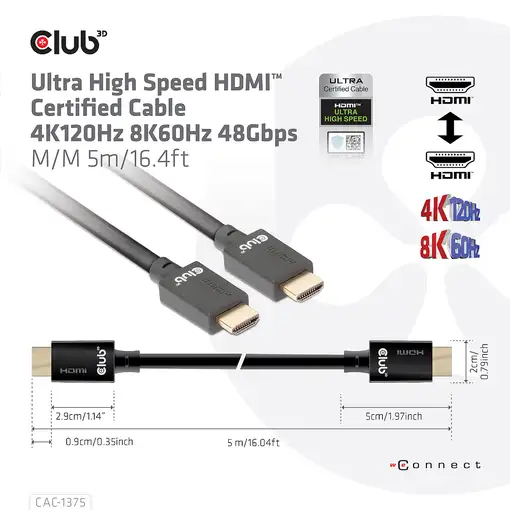 CLUB3D CAC-1375 cable HDMI 5 m HDMI tipo A (Estándar) Negro