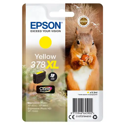 Epson Squirrel Singlepack Yellow 378XL Claria Photo HD Ink Epson Squirrel Singlepack Yellow 378XL Claria Photo HD Ink