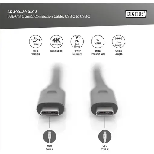 Digitus Cable de conexión USB-C 3.2 Gen2, USB-C a USB-C