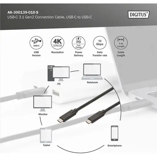 Digitus Cable de conexión USB-C 3.2 Gen2, USB-C a USB-C