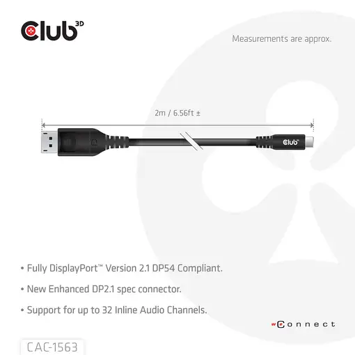 CLUB3D CAC-1563 adaptador de cable de vídeo 2 m USB Tipo C DisplayPort Negro