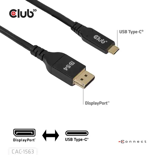 CLUB3D CAC-1563 adaptador de cable de vídeo 2 m USB Tipo C DisplayPort Negro