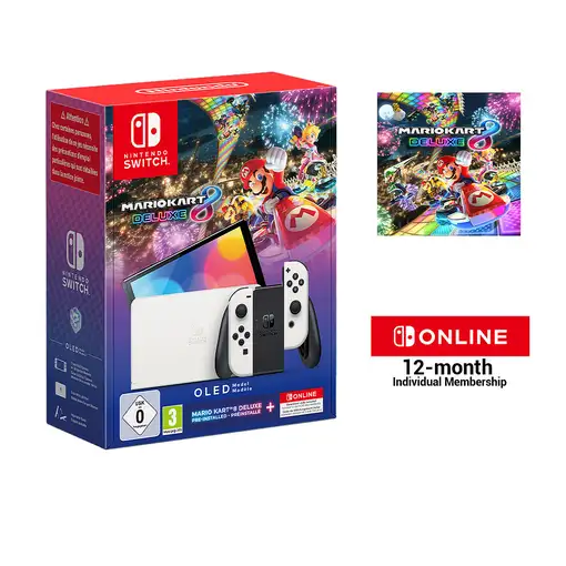 Consola portátil NINTENDO Switch OLED + Mario Kart 8 Deluxe + Nintendo Switch Onli
