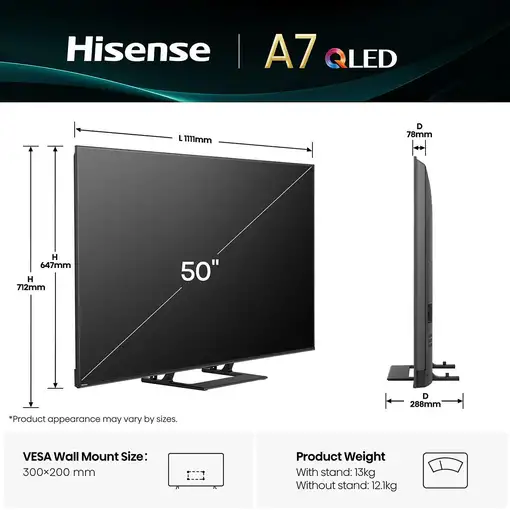 Televisor LED 50" 4K Ultra HD Negro Smart 20016311 HISENSE