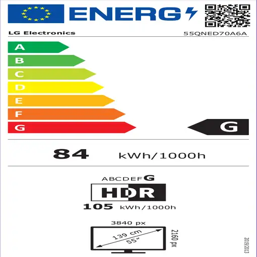 Televisor QNED 55" 4K Ultra HD Negro Smart 55QNED70A6A LG