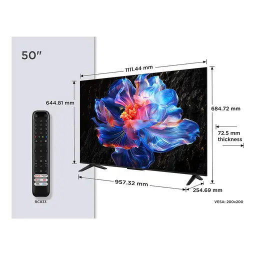 Televisor LED 50" 4K Ultra HD Negro Smart 50P69K TCL