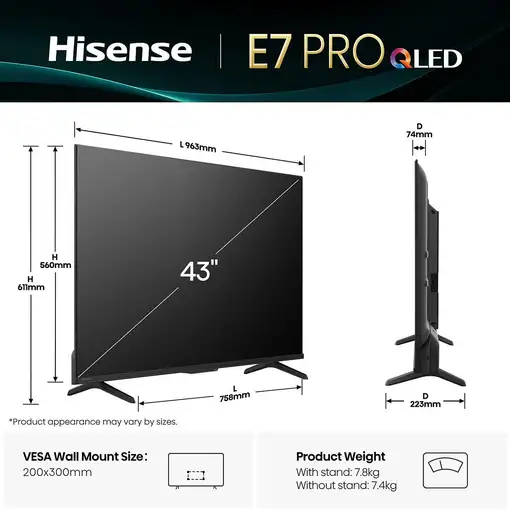 Televisor QLED 43" 4K Ultra HD Negro Smart 20017072 HISENSE