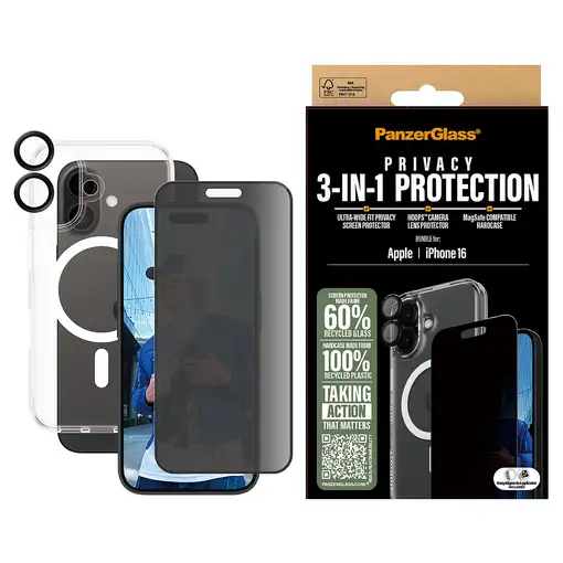 PanzerGlass ® 3-in-1 Privacy Protection Bundle iPhone 16 Protector de pantalla App