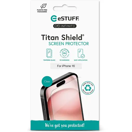 Protector de pantalla eSTUFF INFINITE para iPhone 16. Titan Shield®