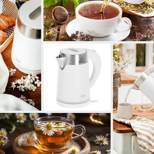 Adler AD 1372W tetera eléctrica 0,6 L 800 W Metálico, Blanco