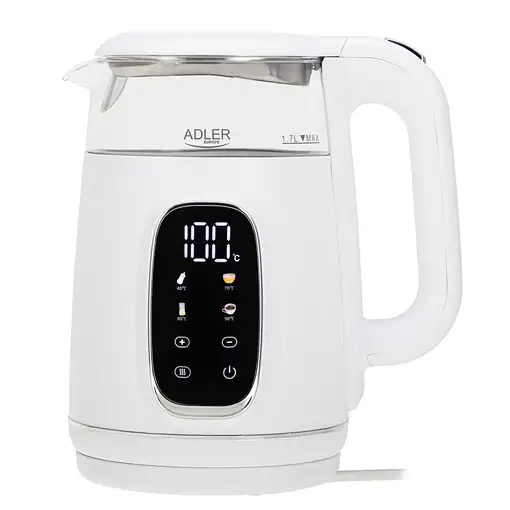 Adler AD 1305WS tetera eléctrica 1,7 L 2200 W Transparente, Blanco, Plata