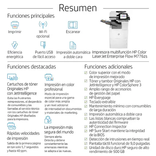 HP Color LaserJet Enterprise Flow Impresora multifunción M776zs